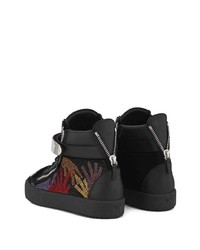 schwarze verzierte hohe Sneakers aus Leder von Giuseppe Zanotti