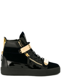 schwarze verzierte hohe Sneakers aus Leder von Giuseppe Zanotti Design