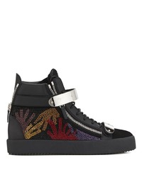 schwarze verzierte hohe Sneakers aus Leder von Giuseppe Zanotti