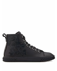 schwarze verzierte hohe Sneakers aus Leder von Giuseppe Zanotti