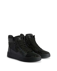 schwarze verzierte hohe Sneakers aus Leder von Giuseppe Zanotti