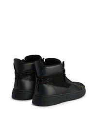 schwarze verzierte hohe Sneakers aus Leder von Giuseppe Zanotti