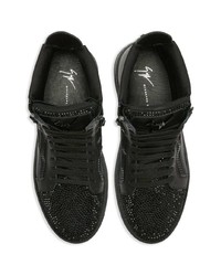 schwarze verzierte hohe Sneakers aus Leder von Giuseppe Zanotti