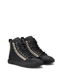 schwarze verzierte hohe Sneakers aus Leder von Giuseppe Zanotti