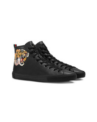 schwarze verzierte hohe Sneakers aus Leder von Gucci