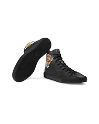 schwarze verzierte hohe Sneakers aus Leder von Gucci