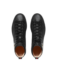 schwarze verzierte hohe Sneakers aus Leder von Gucci