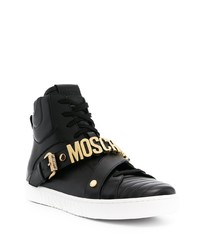 schwarze verzierte hohe Sneakers aus Leder von Moschino