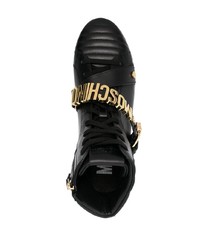 schwarze verzierte hohe Sneakers aus Leder von Moschino