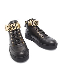 schwarze verzierte hohe Sneakers aus Leder von Moschino