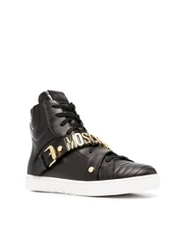 schwarze verzierte hohe Sneakers aus Leder von Moschino