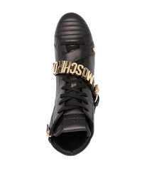 schwarze verzierte hohe Sneakers aus Leder von Moschino