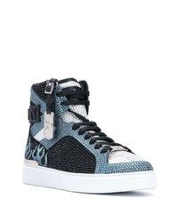 schwarze verzierte hohe Sneakers aus Leder von Philipp Plein