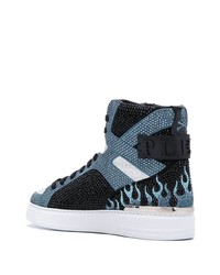 schwarze verzierte hohe Sneakers aus Leder von Philipp Plein