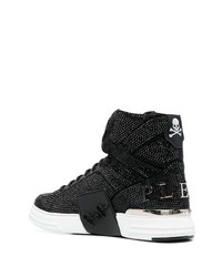 schwarze verzierte hohe Sneakers aus Leder von Philipp Plein