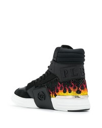 schwarze verzierte hohe Sneakers aus Leder von Philipp Plein