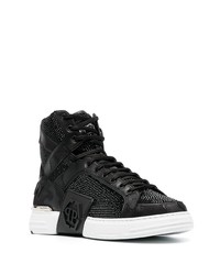 schwarze verzierte hohe Sneakers aus Leder von Philipp Plein