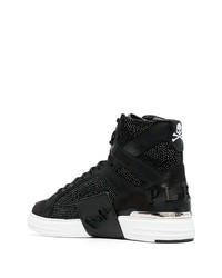 schwarze verzierte hohe Sneakers aus Leder von Philipp Plein