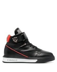 schwarze verzierte hohe Sneakers aus Leder von Roberto Cavalli