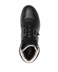 schwarze verzierte hohe Sneakers aus Leder von Valentino Garavani