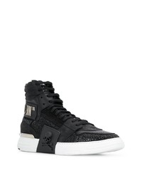 schwarze verzierte hohe Sneakers aus Leder von Philipp Plein