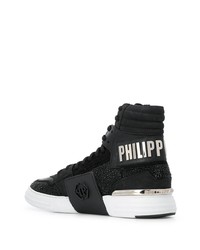 schwarze verzierte hohe Sneakers aus Leder von Philipp Plein