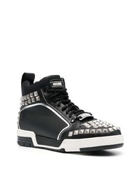 schwarze verzierte hohe Sneakers aus Leder von Moschino