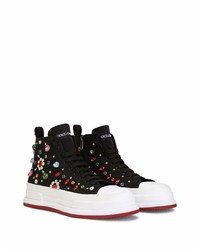 schwarze verzierte hohe Sneakers aus Segeltuch von Dolce & Gabbana