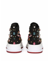 schwarze verzierte hohe Sneakers aus Segeltuch von Dolce & Gabbana