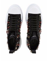 schwarze verzierte hohe Sneakers aus Segeltuch von Dolce & Gabbana