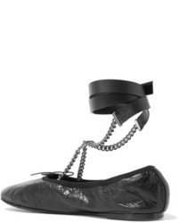 schwarze verzierte Leder Ballerinas von Valentino