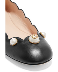 schwarze verzierte Leder Ballerinas von Gucci