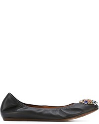 schwarze verzierte Leder Ballerinas von Lanvin