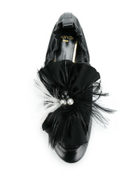 schwarze verzierte Leder Ballerinas von Lanvin