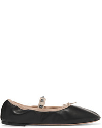 schwarze verzierte Leder Ballerinas von Valentino