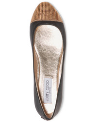 schwarze verzierte Leder Ballerinas von Jimmy Choo