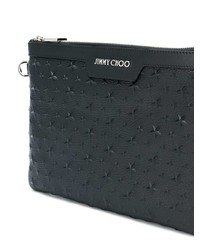 schwarze verzierte Leder Clutch Handtasche von Jimmy Choo