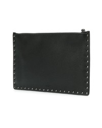 schwarze verzierte Leder Clutch Handtasche von Valentino