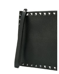 schwarze verzierte Leder Clutch Handtasche von Valentino