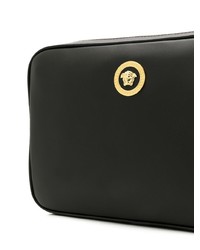 schwarze verzierte Leder Clutch Handtasche von Versace