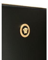 schwarze verzierte Leder Clutch Handtasche von Versace