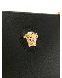 schwarze verzierte Leder Clutch Handtasche von Versace