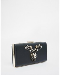 schwarze verzierte Leder Clutch