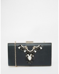 schwarze verzierte Leder Clutch