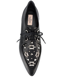 schwarze verzierte Leder Derby Schuhe von Valentino