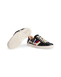 schwarze verzierte Leder niedrige Sneakers von Gucci