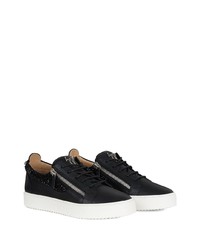 schwarze verzierte Leder niedrige Sneakers von Giuseppe Zanotti