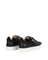 schwarze verzierte Leder niedrige Sneakers von Giuseppe Zanotti