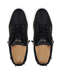 schwarze verzierte Leder niedrige Sneakers von Giuseppe Zanotti