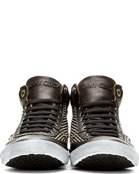 schwarze verzierte Leder niedrige Sneakers von Jimmy Choo